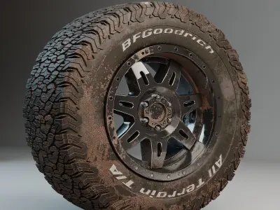 Off Road Tire with Dirt Textures 3D model