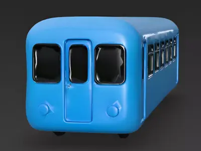 Stylized Cartoon Toy Train Blue Car 3D Model Low-poly 3D model