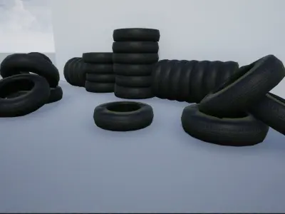 Lowpoly Tires and Stacks of Tires Low-poly 3D model