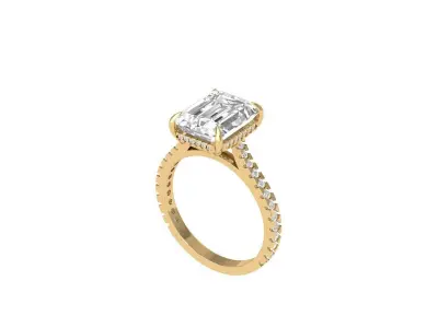 Emerald Solitaire Ring With Hidden Halo Cathedral setting 3D print model