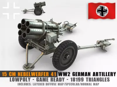 Low Poly 15cm Nebelwerfer 41 rocket artillery Low-poly 3D model
