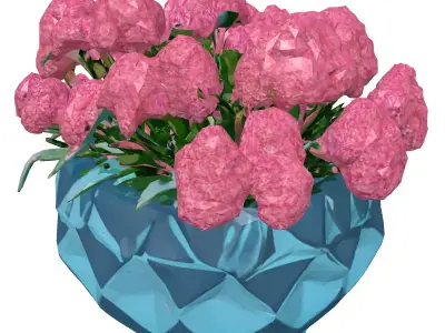 Futuristic Glowing Planter with Pink Flowers 3D model