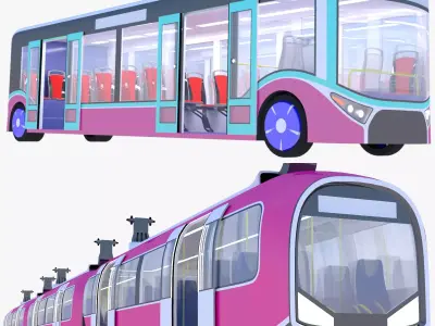 Elevated train and city bus 3D Model Pack