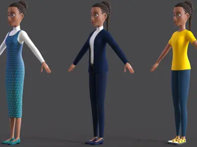 Cartoon Afro Mother - Toon Rigged Woman 3D model
