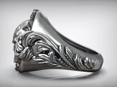 Antique Gothic Skull Head Ring  3D print model