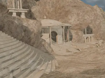 Ancient Cave Ruins Environment Partially Destroyed Temple 3D model
