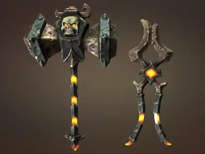 Undead blacksmith hammer and tongs Low-poly 3D model