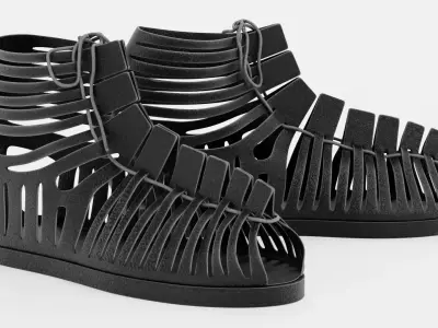 Black Leather Sandal Shoes 3D model