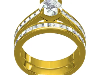 Antique Solitaire Bridal Engagement Ring with Band 3D print model