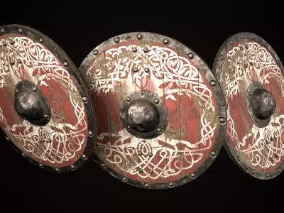 Medieval viking round shield with Yggdrasil tree Game ready Low-poly 3D model