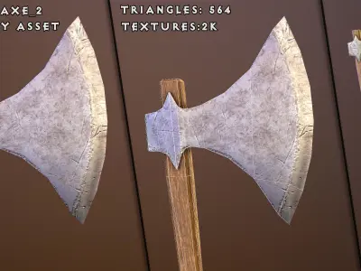 Medieval one-sided axes pack Low-poly 3D model