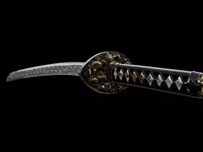 Katana Sword Curved Single-Edge Blade Low-poly 3D model