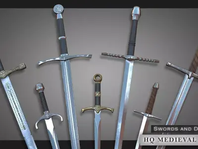 HQ Medieval weapons for games - Swords and daggers Low-poly 3D model