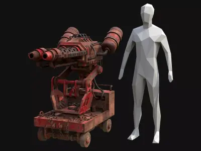 Flamethrower Turret-1-Rusty-Red 3D model