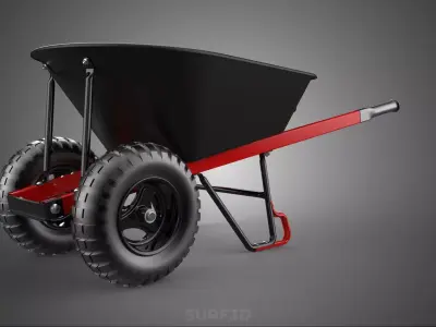 RED BLACK TWO TIRE WHEELED WHEELBARROW TROLLEY CART WHEEL BARROW 3D model