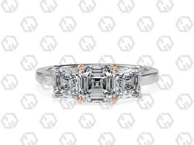 Ring 131 Asscher 3 stone ring plain cathedral shank 3D print model