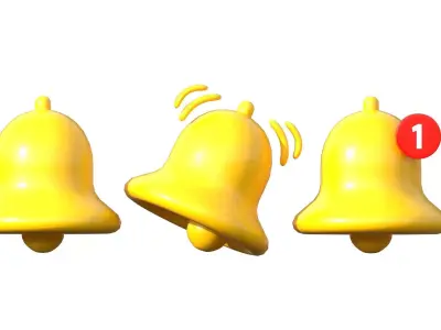 Golden Alert Notification bell ringing Low-poly 3D model