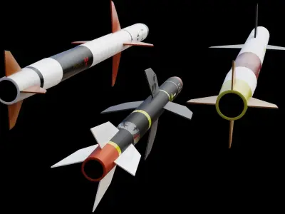 Missile pack 3 models complete textures and materials Low-poly 3D model