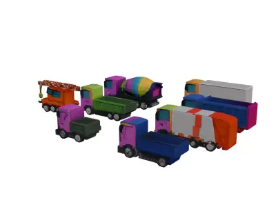 Low Poly Truck Pack 8 Models Optimized Transport Vehicle Set Low-poly 3D model