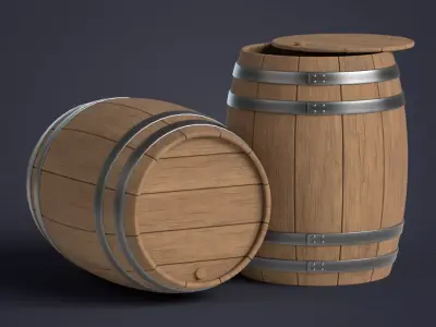 Wooden Barrel Low-poly 3D model