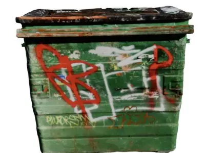 Green Graffiti Bin - 8K UHD 3D Scan Model  Low-poly 3D model