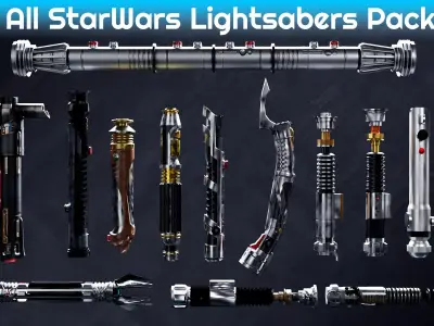 All StarWars Lightsabers Pack Low-poly 3D model