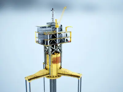 Old TPL Tension Leg Oil Platform 3D model