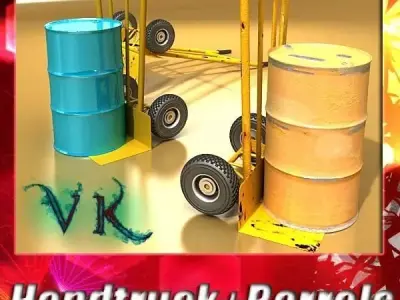 Hand Truck and 55 Gallon Drums High Res 3D model