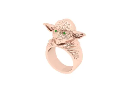 STAR WARS Sculpted Yoda Ring With Green Crystal Eyes 3D print model