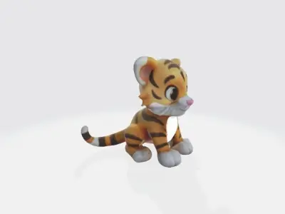 A cute cartoon tiger cub with large eyes  3D model