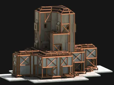 Medieval Low Poly Building Castle Wooden Village Stone House 09 Low-poly 3D model