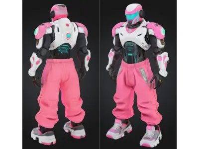 Stylized Pink Futuristic Robot Character Low-poly 3D model