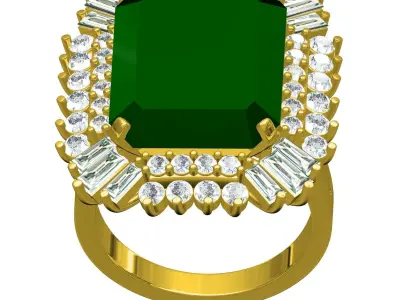 Antique Vintage Green Emerald Engagement Ring 3D print model