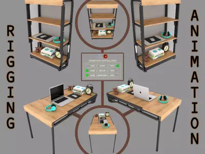 Wall Mounted Convertible Shelf and Table with Rigging 3D model