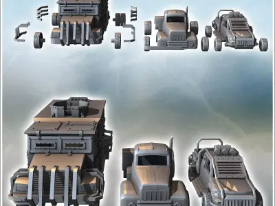 Set of three post-apocalyptic vehicles with improvised armored t 3D print model