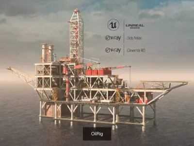 Four oilRig 3D Model Pack