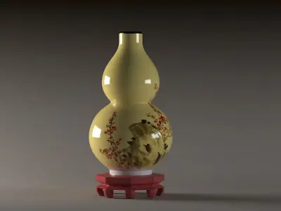 Gourd vase porcelain glaze vase ancient blue and white 3D model