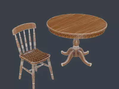 Old Dining Table and Chair - PBR Game Ready Low-poly 3D model
