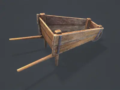 Wheelbarrow wooden Low-poly 3D model