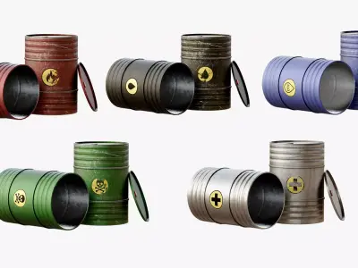 Metal Barrels Pack Low-poly 3D model