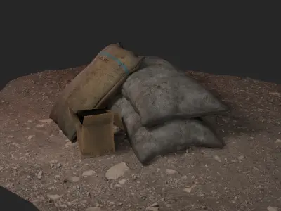 Low Poly Dirty Grain Sack and Cardboard Box Low-poly 3D model