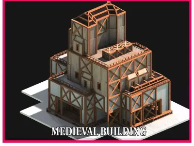 Medieval Low Poly Building Castle Wooden Village Stone House 04 Low-poly 3D model