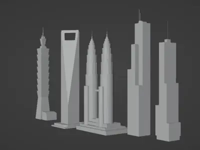 5 LOWPOLY SKYSCRAPERS PACK Free low-poly 3D model