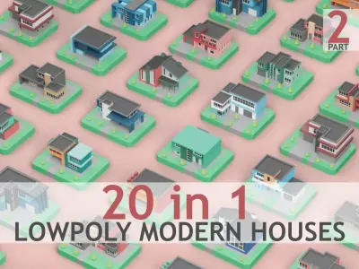 Low Poly Modern House Pack - 20 Houses 02 Free low-poly 3D model