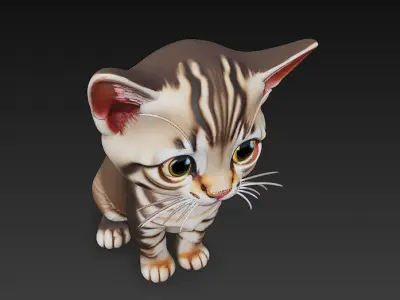 Optimized Low-Poly Kitten 3D Model UE5- Unity Real-Time Ready Low-poly 3D model 3