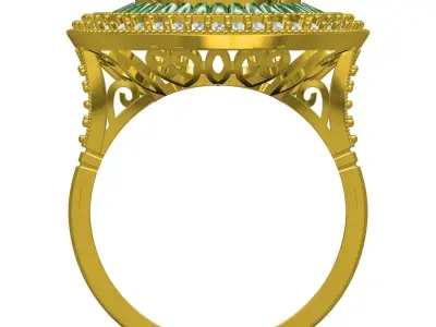 Green Baguette Antique Art Deco Engagement Ring 3D print model