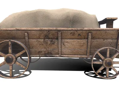 Old Wagon Low Poly PBR Low-poly 3D model