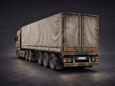 Realistic Heavy Truck with beige trailer Low-poly 3D model