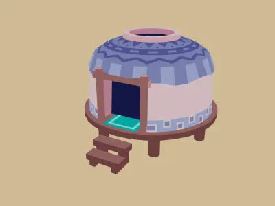 Low-poly yurt - 2 versions with extra  Low-poly 3D model