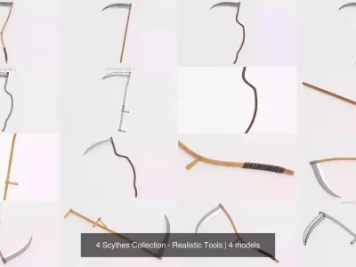  4 Scythes Collection - Realistic Tools 3D Model Pack